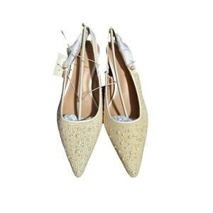 A New Day Ivory Beaded Slingback Pointed Toe Kitten Heels Size 7.5
